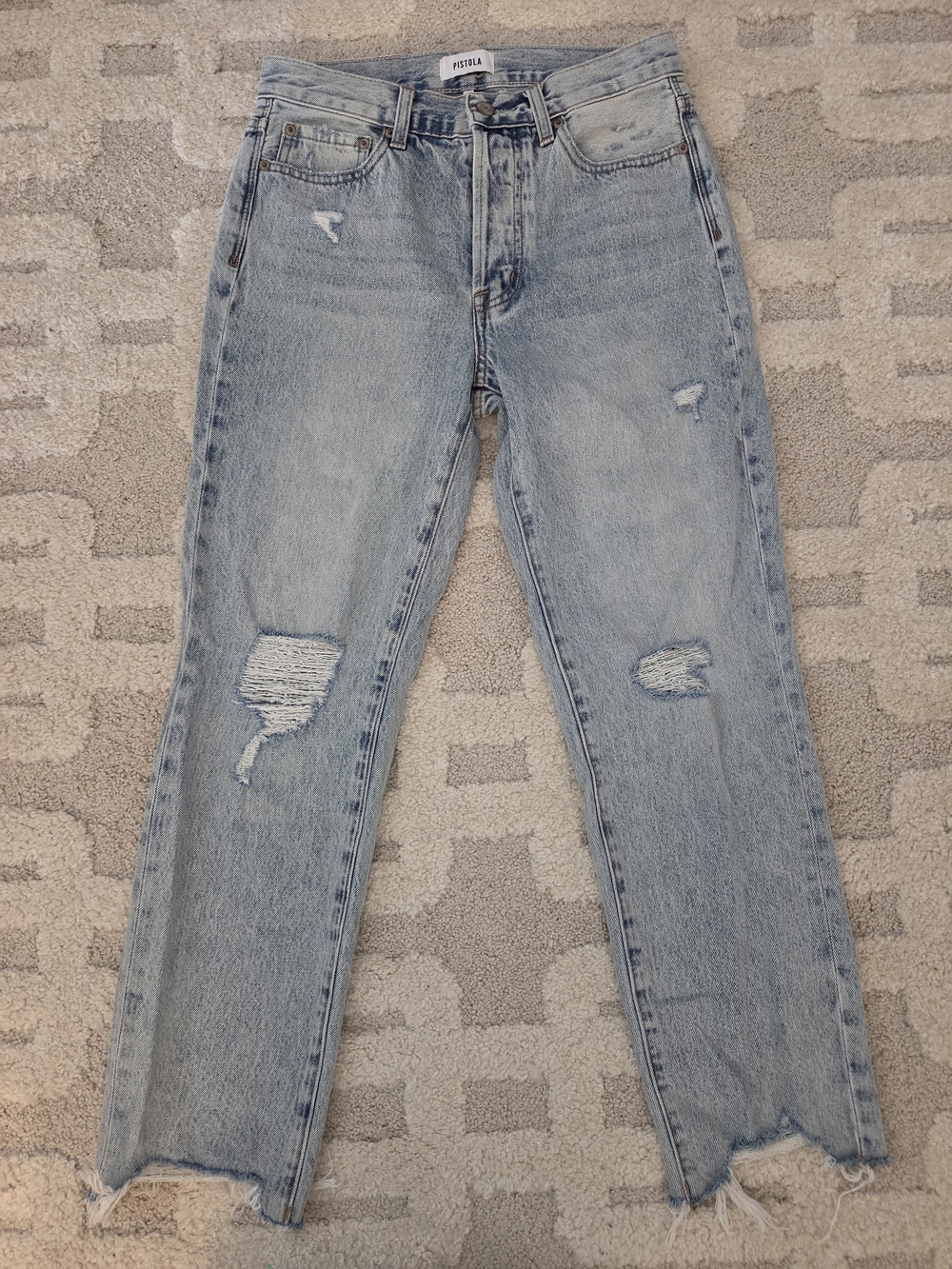 Pistola Light Wash Ripped Straight-Leg Jeans. Size 26. Inseam 25in